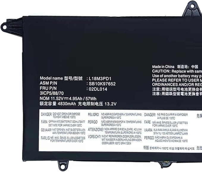 Batterie pour Lenovo Thinkpad T14S T490S T495S Series L18L3PD1 L18C3PD1 02DL013 02DL015 02DL016 5B10W13911 L18C3PD2 L18M3PD2 SB10K97651 11.52V 57W