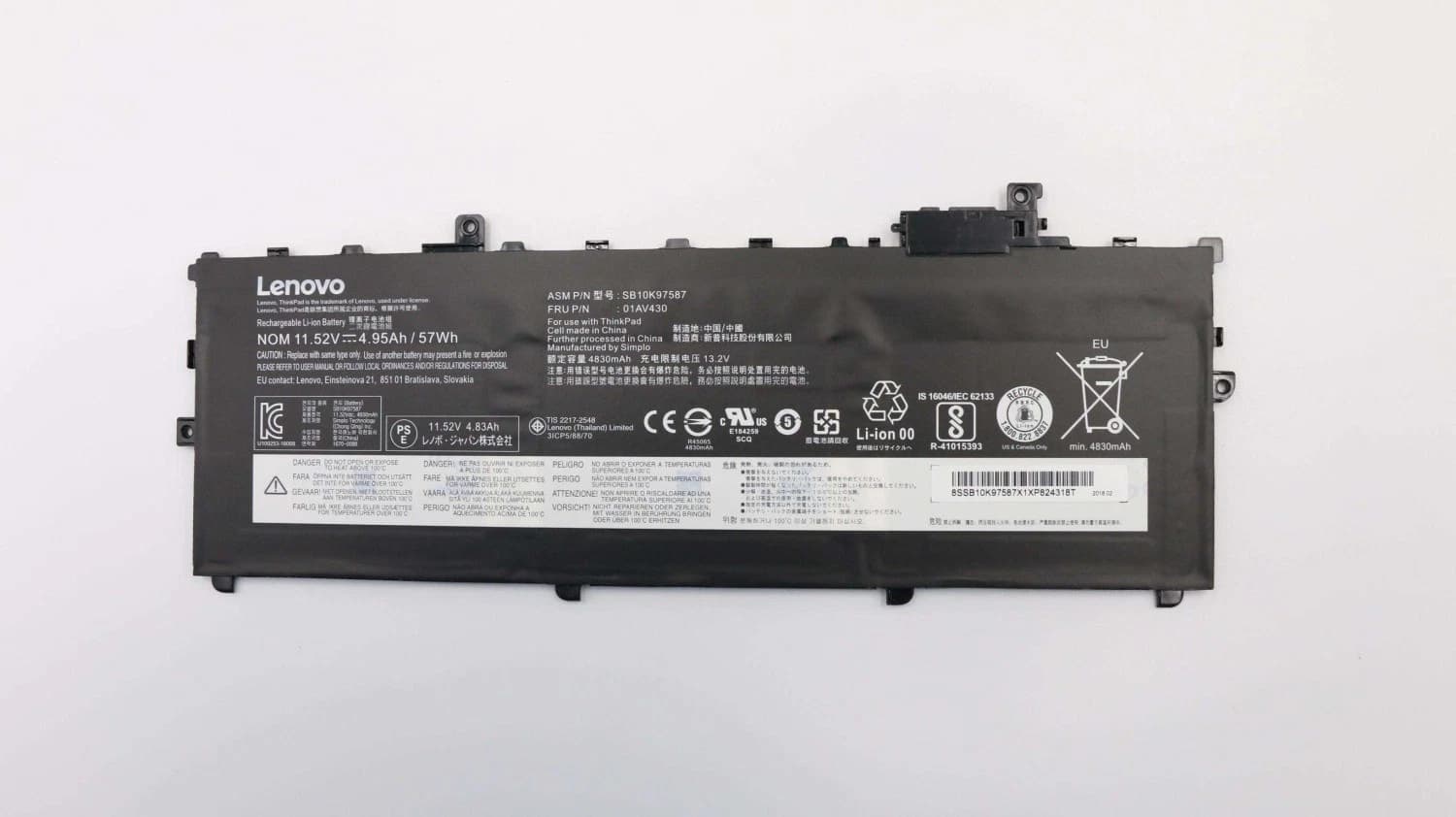 01AV430 Lenovo Battery 3 Cell 57Wh Internal X1 Carbon 5th